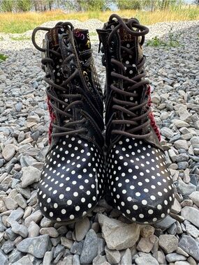 NEW Women’s Black Polka Dot Lace-Up Ankle Boots